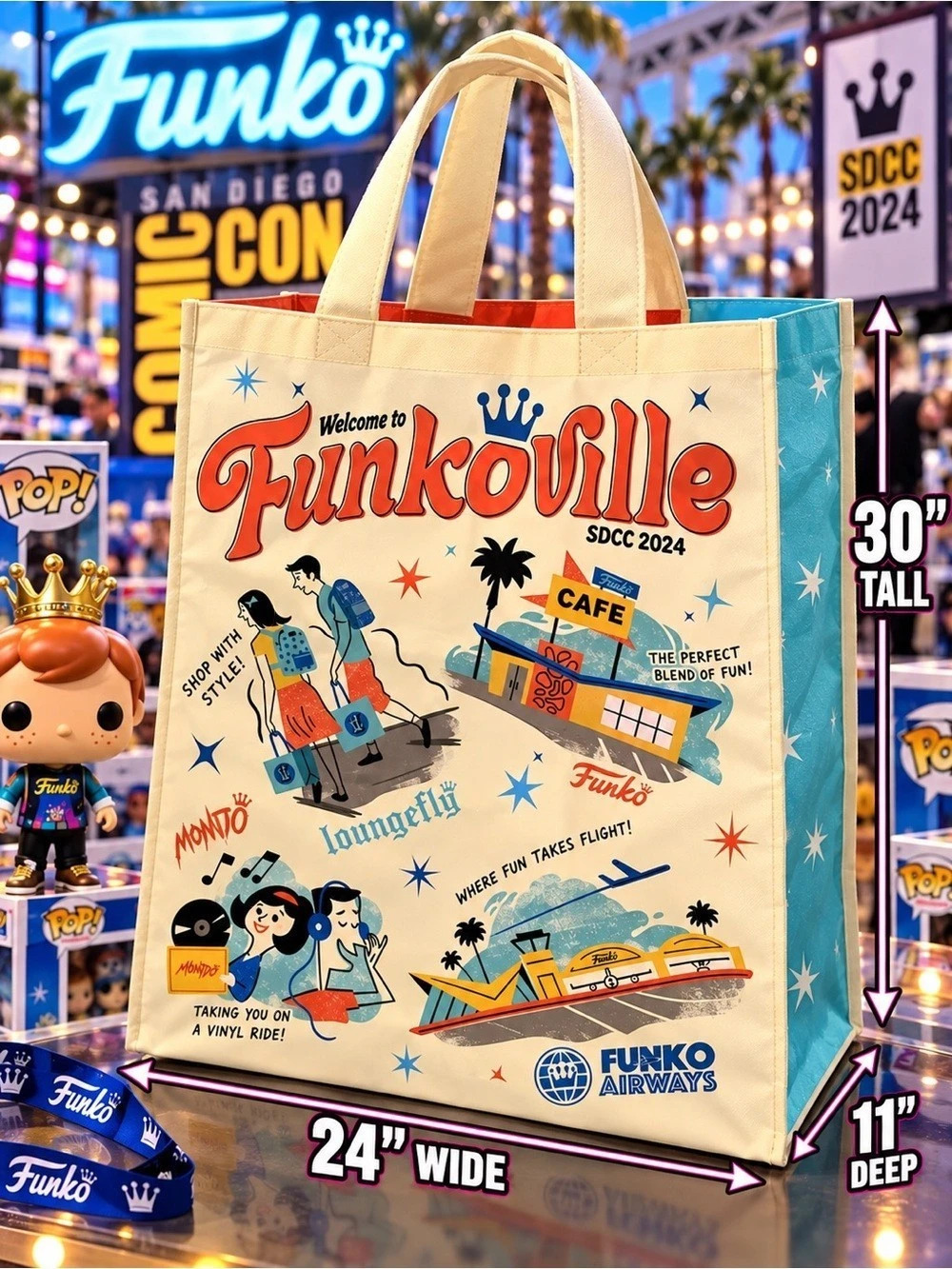 Funko Funkoville SDCC 2024 Exclusive Jumbo Tote Bag Blue & Cream